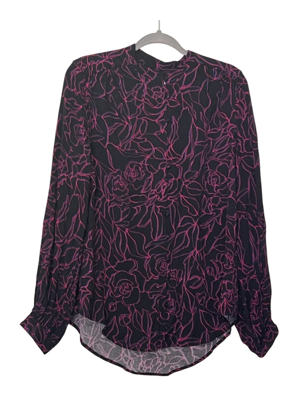Equipment Femme black pink floral print button down top size L